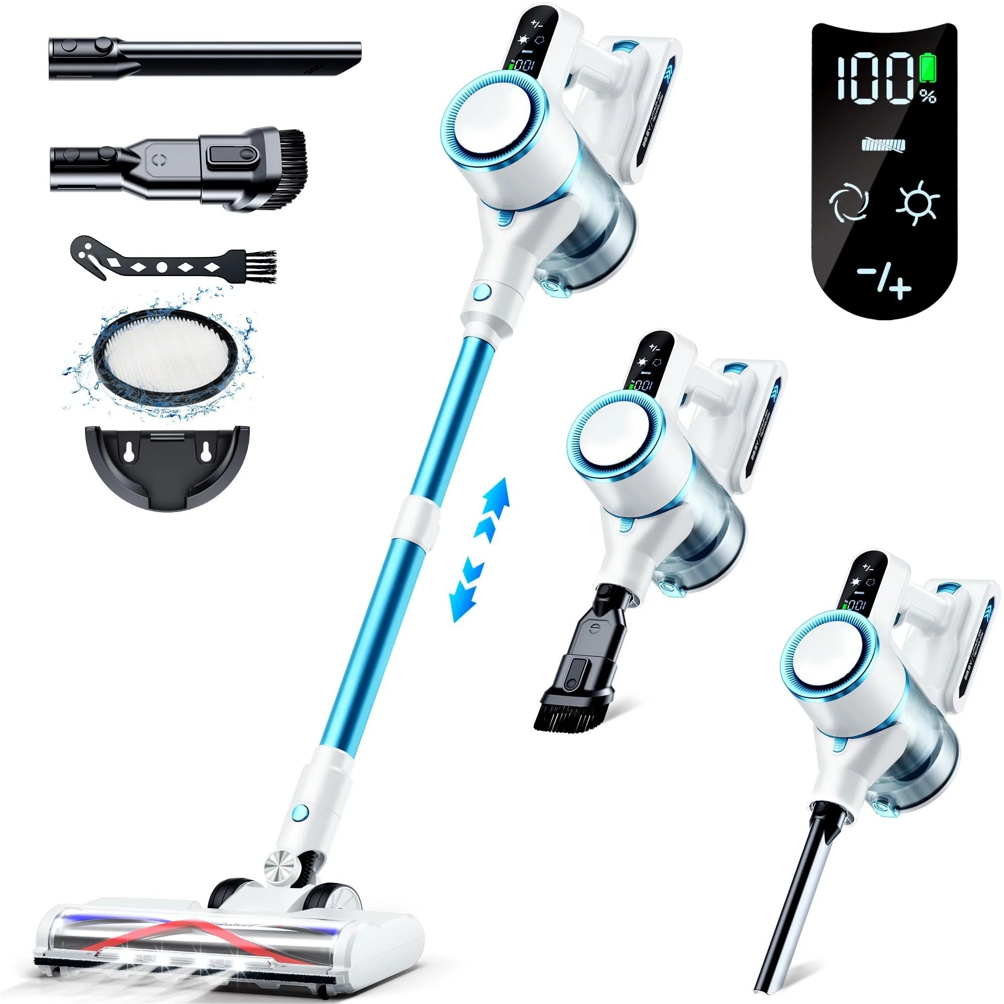 Cordless Vacuum Cleaner, 28Kpa 55Mins Running Time Wireless Vacuum Cleaner with Touchscreen for Pet Hair, Carpet