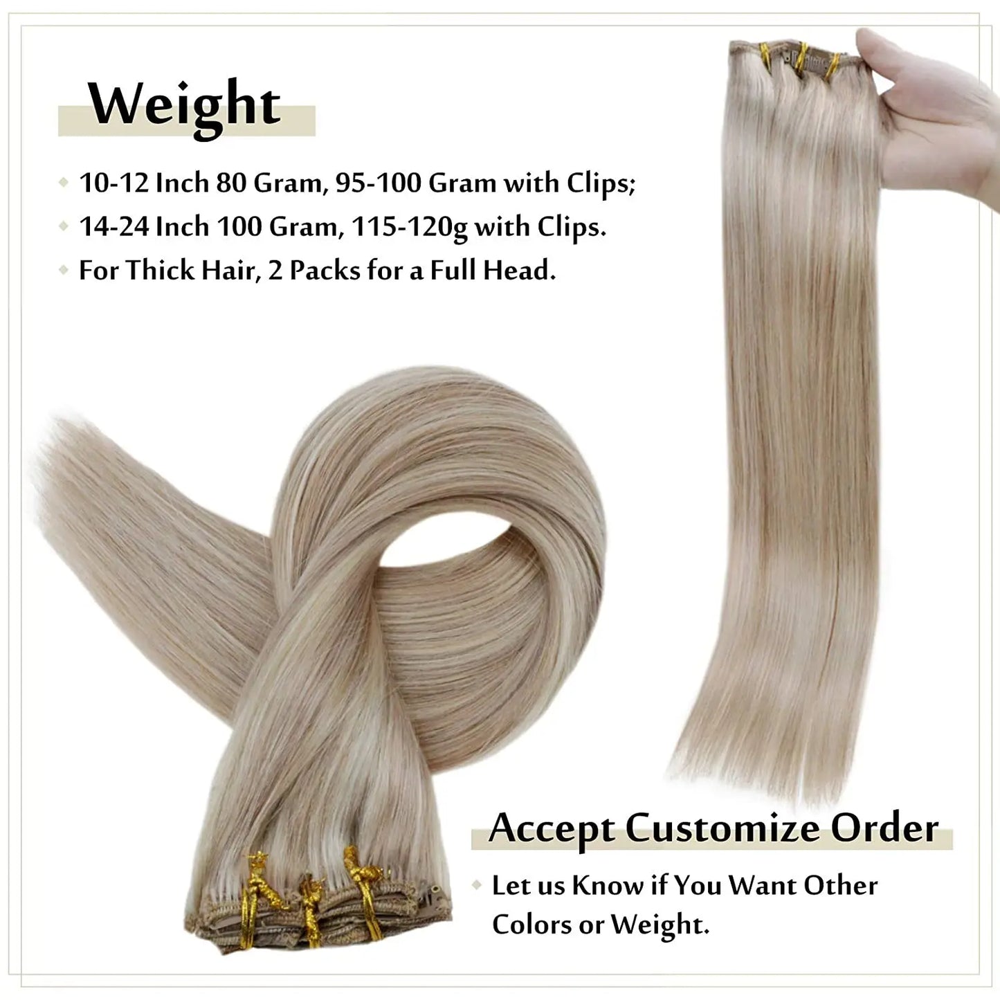 Full Shine Clip in Remy Hair Extensions Double Wefted Extension Blonde Highlight Ombre 100% Remy Human Hair Extensions Full Head