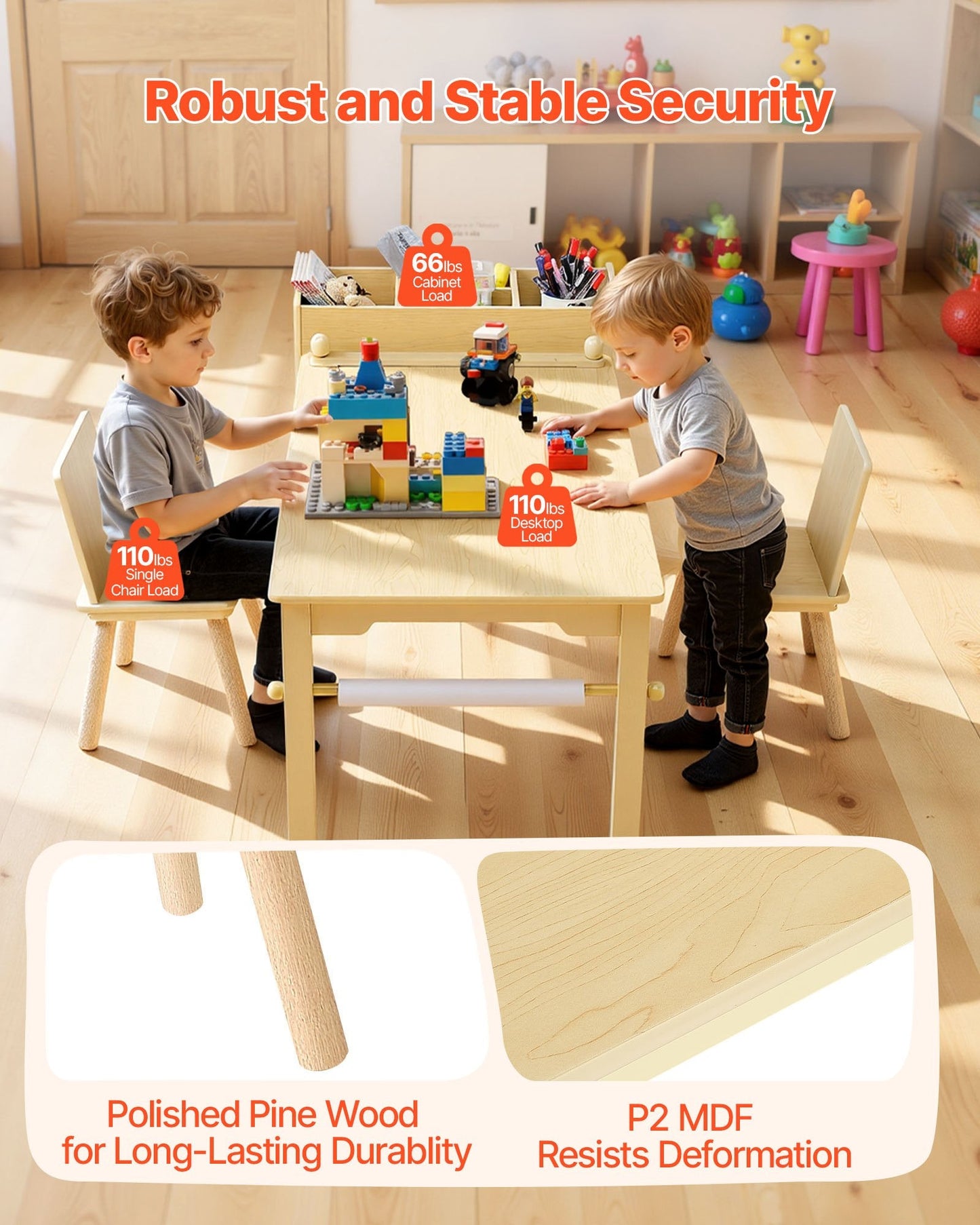 Kids Art Table And Chair Set, Toddler Craft Table With 3 Tiers Storage