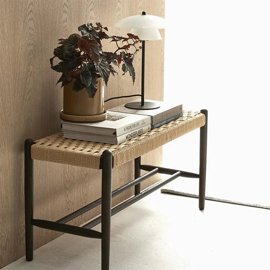 Rattan bench household shoe changing stool simple braided rope sofa bench simple small apartment solid wood bedside stool
