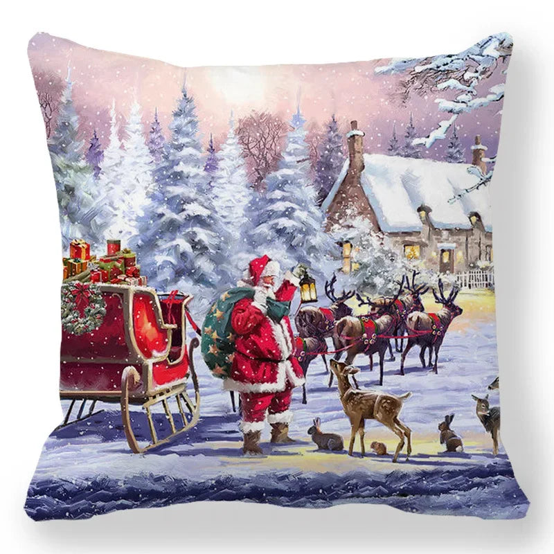 Christmas Decoration Pillowcase Santa Claus Snowman Deer Cushion Cover Home Sofa Chair