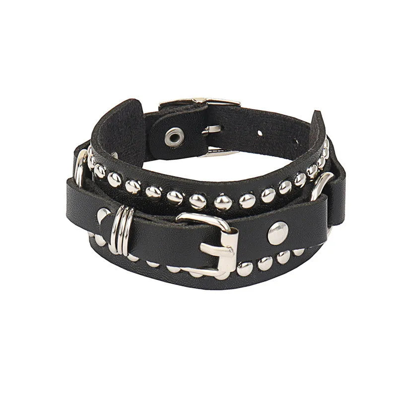 2022 PU Leather Studded Bracelet Punk Bracelet Adjustable Goth Cuff Bracelet Gothic Rivet Buckle Wristband for Men Women