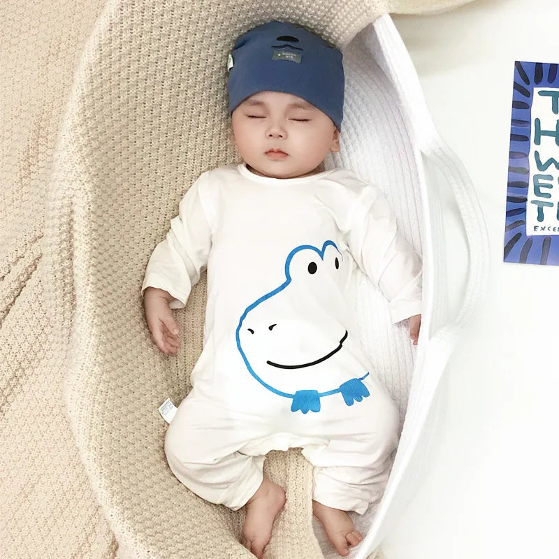 Boys and Girls' Pajamas Thin Air-conditioned Clothes Cartoon Animal Print One Piece Thin Long-sleeved Baby Spring and Autumn