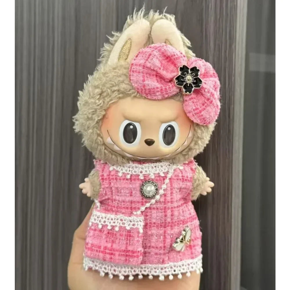 For Labubu Doll Outfit Accessories Black & Pink & White Style Little Wind Suspenders Dress Fashionable New Baby Doll Clothes