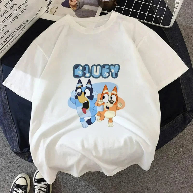 Cartoon Bluey T-shirt Summer FashionShort Sleeved Top T-shirt Boys Tops Summer Cartoon White Streetwear White Kids Tees