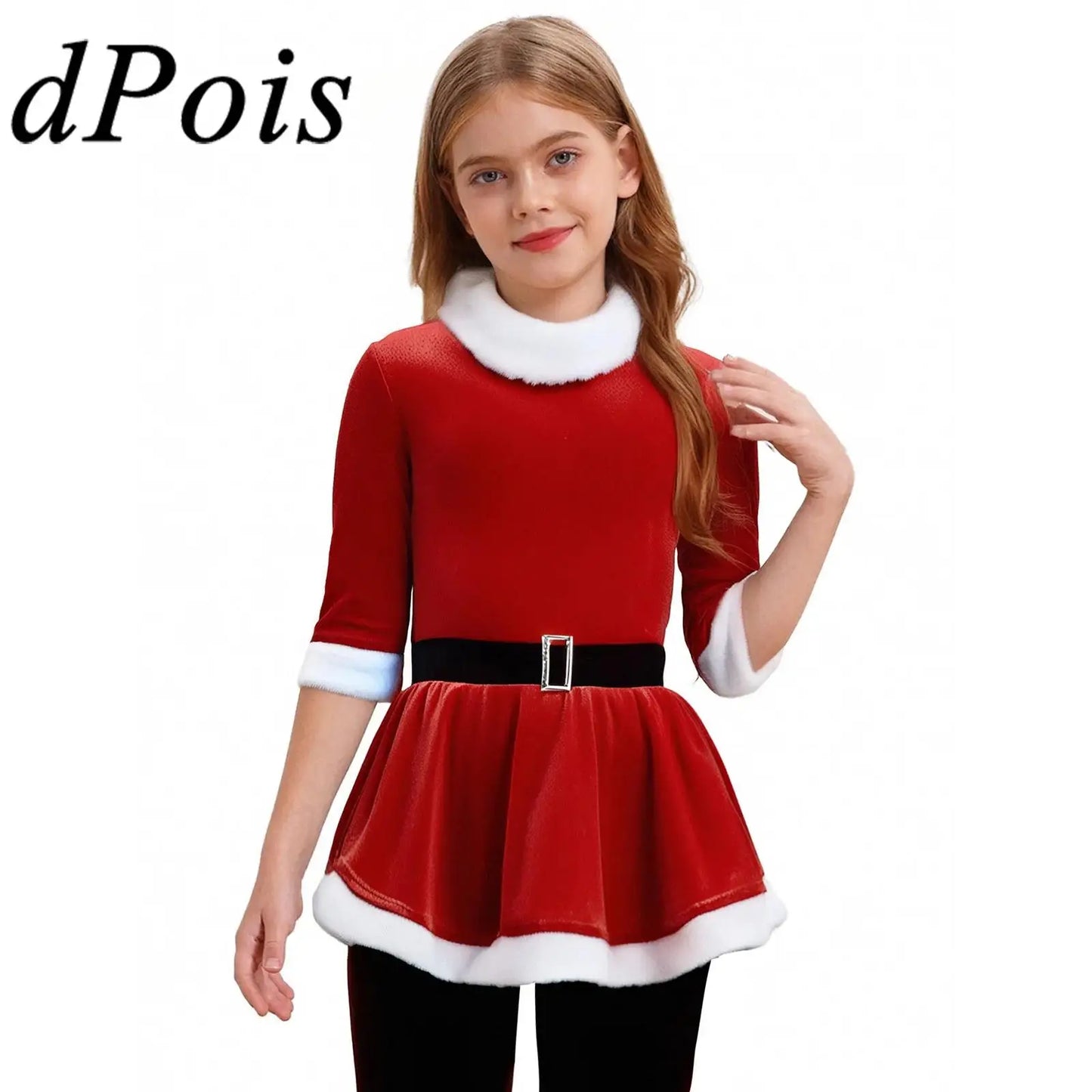 Kids Girls Christmas Santa Dance Costume Carnival Dresses Figure Ice Skating Roller Skating Ballet Dance Velvet Leotard Dress
