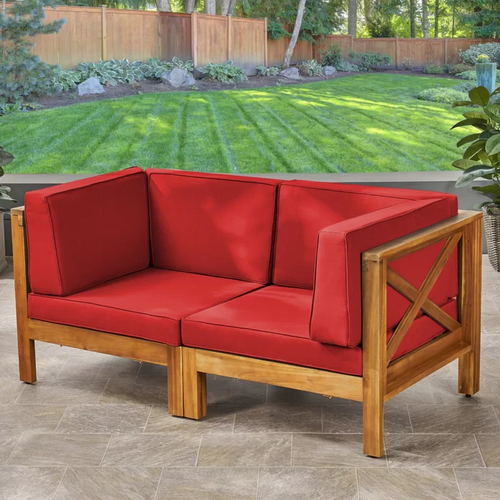 BRAVA X-BACK LOVESEAT ACACIA WOOD OUTDOOR WATER-RESISTANT SOFA