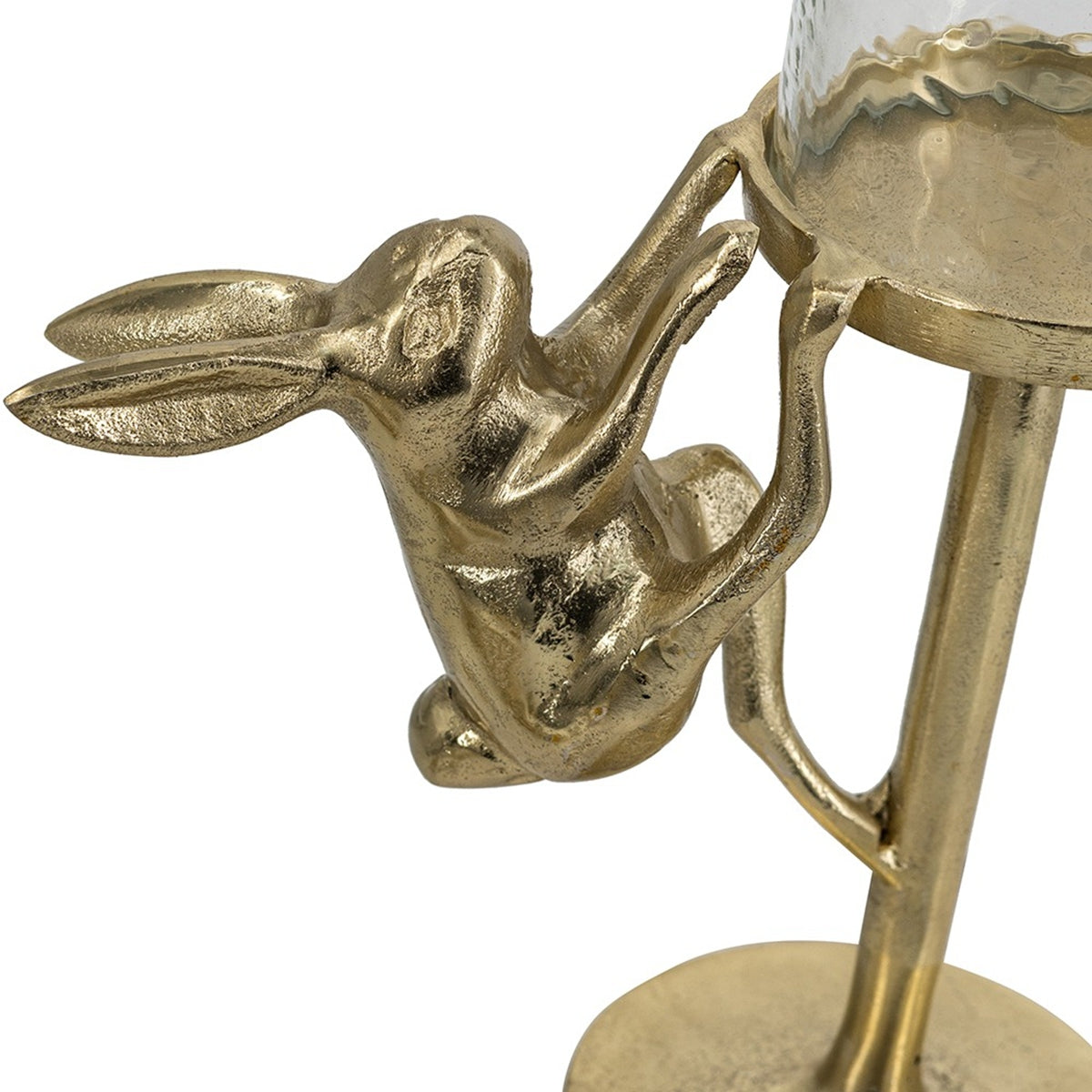 Gold Rabbit Pillar Candle Holder with Glass Hurricane, 11 in Tall