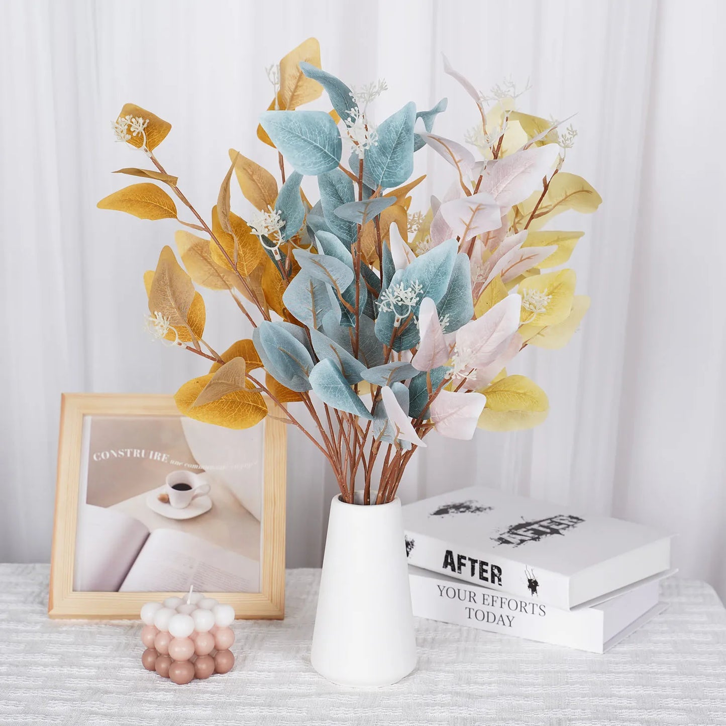 Autumn Artificial Plant Faux Leaves Eucalyptus Long Branch Home Wedding Decoration Silk Flowers Fake Plants Diy Table Decoration