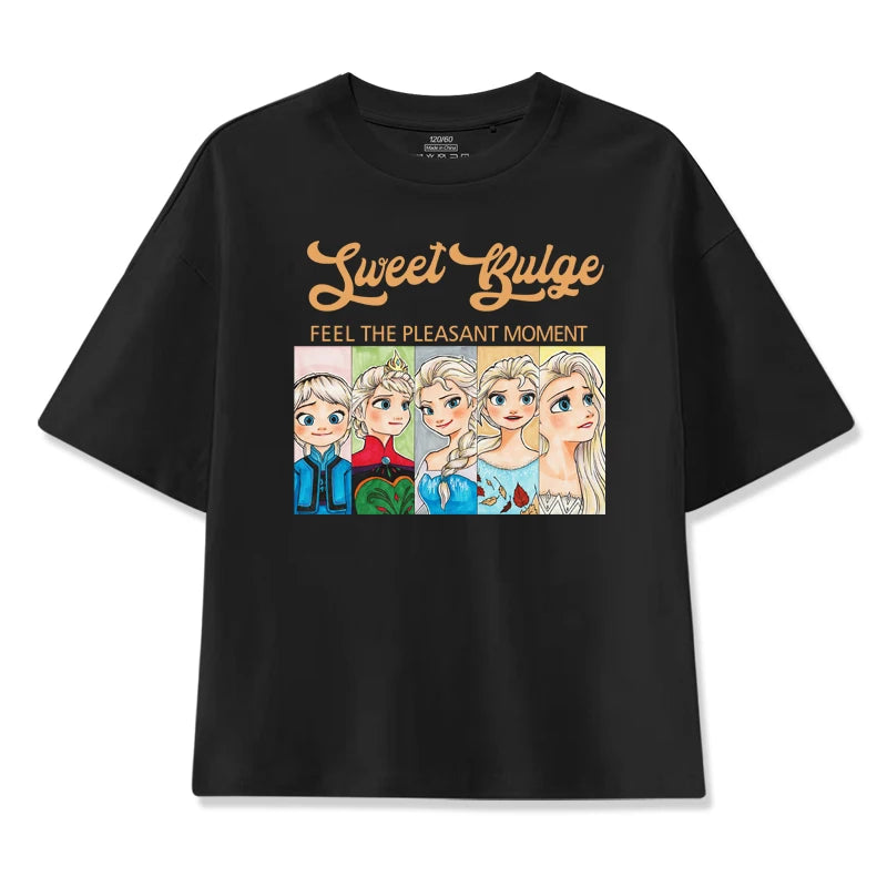 Girls Summer Short Sleeve T-Shirt Frozen Princess Elsa Cotton Loose Sweet Children's Top Casual Short Sleeve Half Sleeve Top