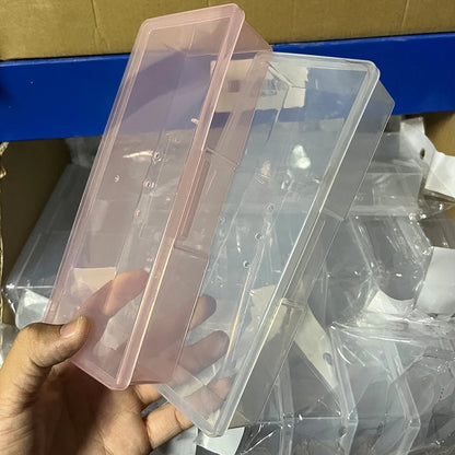 1pc Pink Transparen Nail Art Storage Box Plastic Rectangle Nail Art Tool Organizer Storage Box for Tweezers Clippers Pen Brush