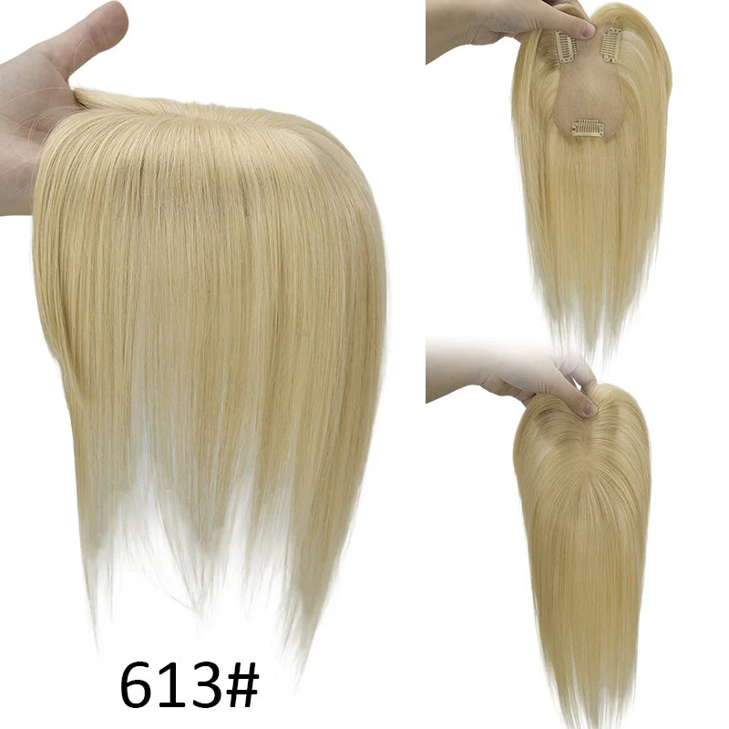 7x11cm Women Toupee Human Hair Wigs Straight Silk Base Women Topper Brazilian Real Natural Human Hair System Clip in Hairpiece