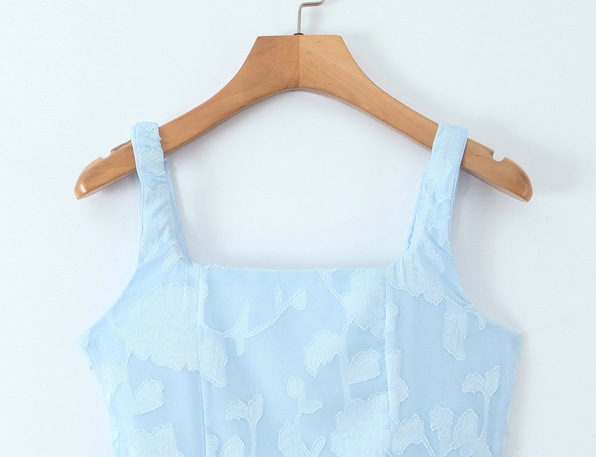 Spring Women Clothing Solid Color Cut Floral Double Shoulder Strap