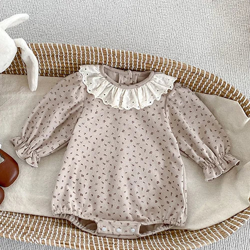 2024 New Autumn 0-24M Children Clothes Newborn Baby Girls Long Sleeved Cotton Bodysuits+Lace Dress Korean Style Climbing Suit
