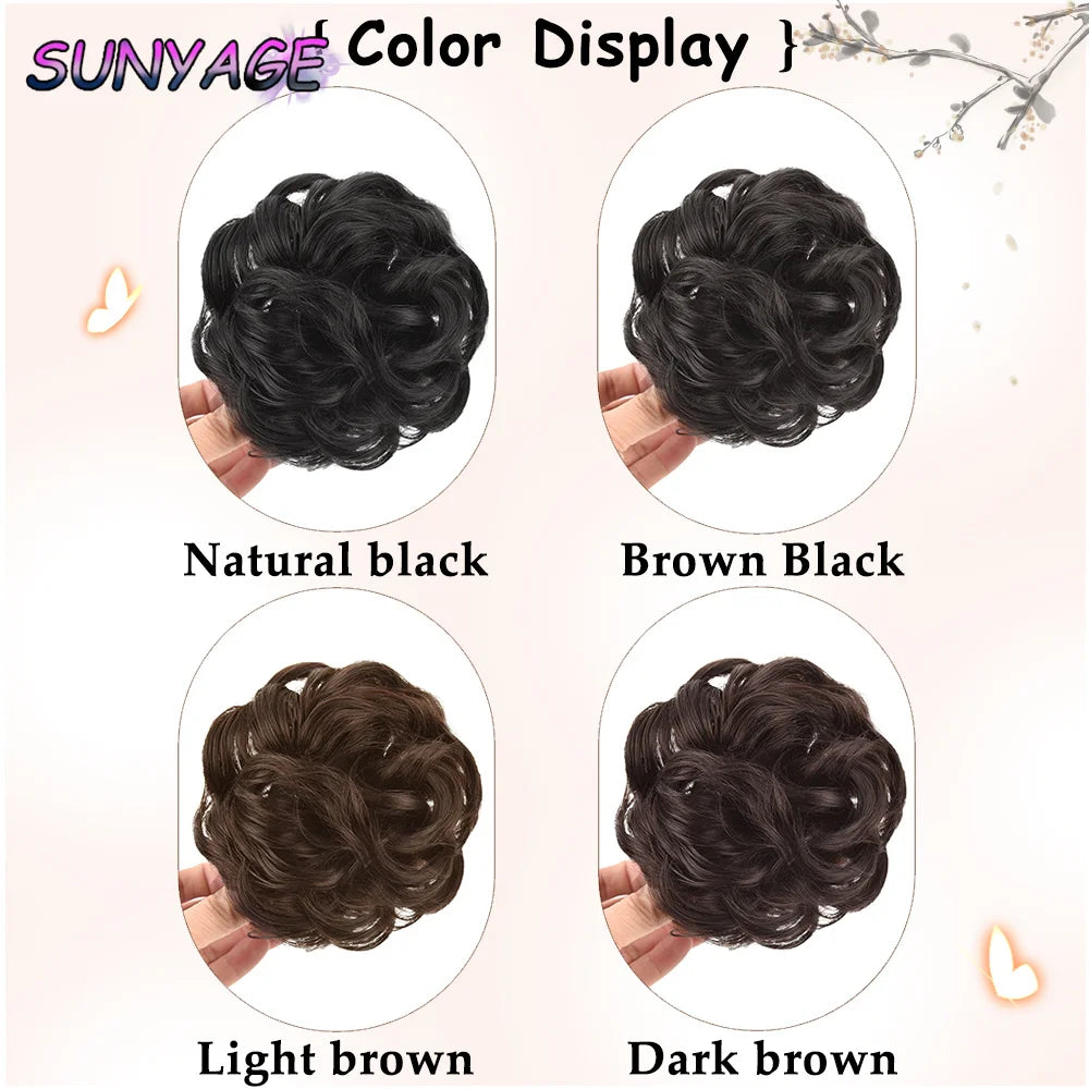 SUNYAGE Headdress Human hair Curled hair bun Head Claw Clip Fluffy Beauty Extension High Temperature Bride Hair Shapers