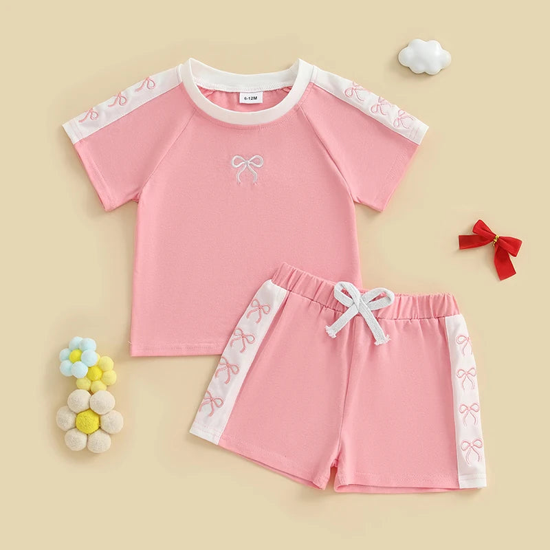 Adorable Baby Girl Floral Print Ruffle Sleeve Top and Shorts Set with Bow Detail - Summer Outfit for Toddler Girls