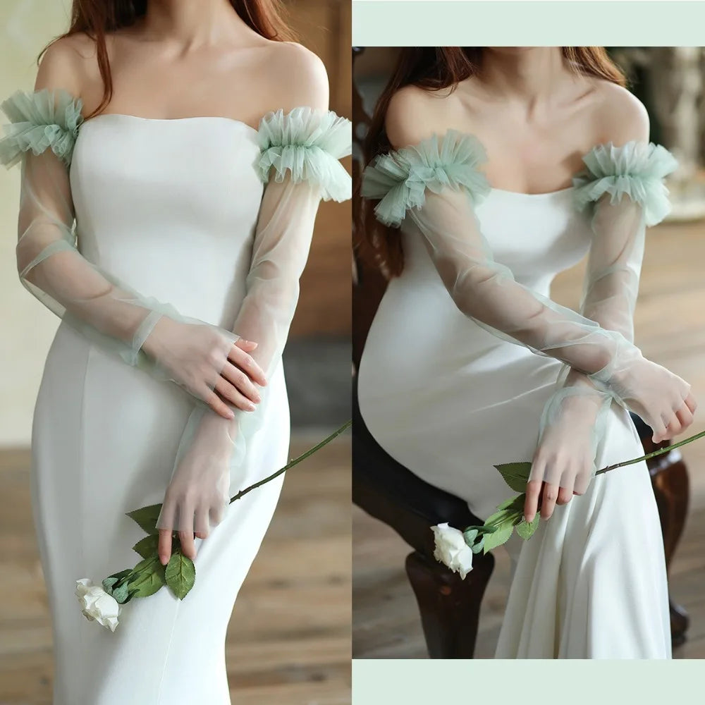 Elegant Long Sleeves Bridal Sleeves Pleated Transparent Wedding Long Sleeves Removable Multiple Colors Removable Sleeves Bride
