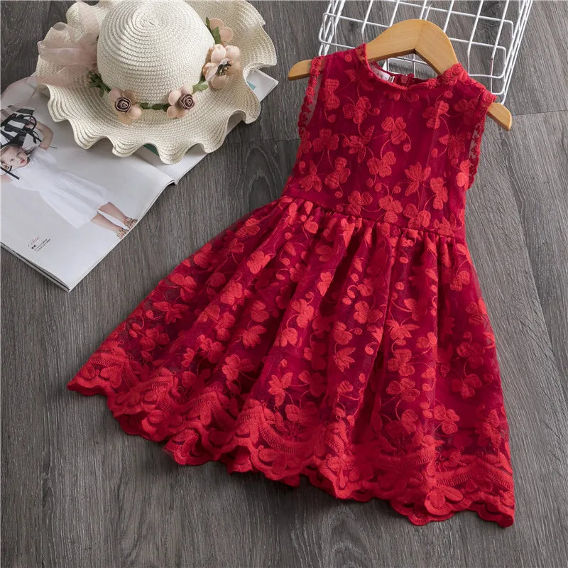 White Lace Cute Girl Princess Dress Fluffy Cake Dress For Girls Kids Wedding Party Birthday Tutu Gown Summer Sleeveless Vestidos