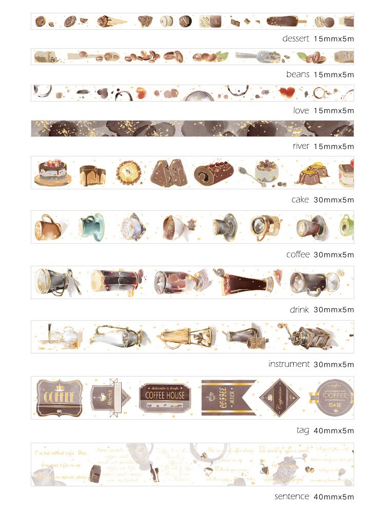 15 40mm*5m Coffee Cup Gold Washi Tape