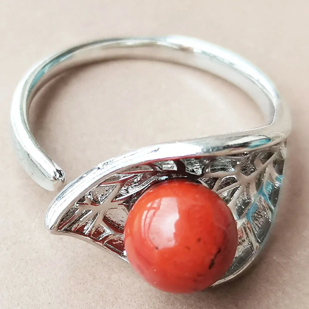 Jaspe Howlite Crystal Aventurine Tiger Eye Blue Sand Carnelian Malachite Lapis Lazuli Howlite Goldstone Leaf Bead Ring  PWB921