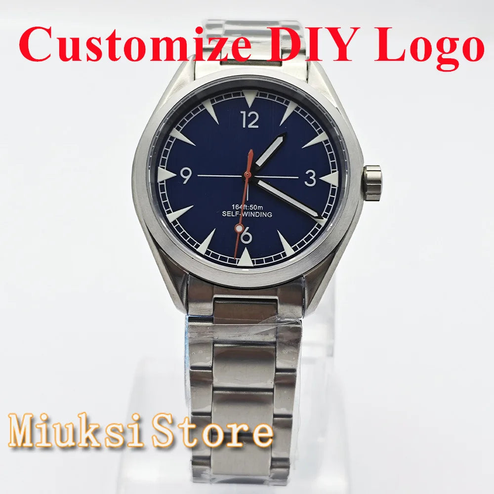 Customized DIY LOGO Watch 41mm Silver Stainless Steel Sapphire Crystal Watch Case NH35 Miyota 8215 Automatic Movement Watch