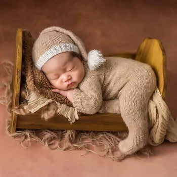 Hand Knitted Wolf Pup Footed Outfit Set Baby Boy Animal Romper Newborn Photography Prop Fuzzy Crochet Teddy Bear Overall Clothes