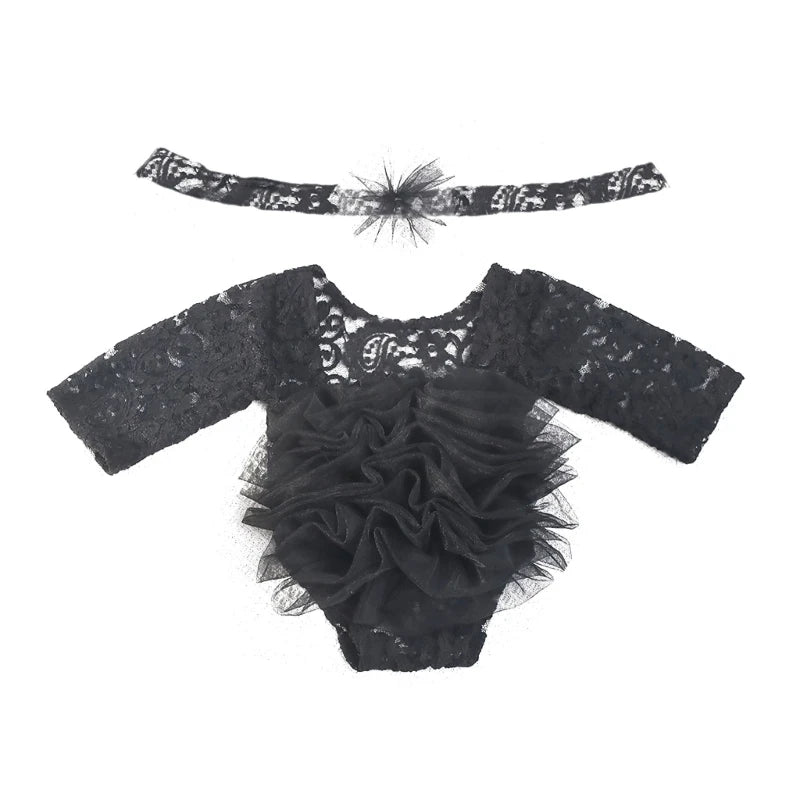 Newborn Toddler Baby Girl Romper Outfit Flower Lace Longsleeve Princess Romper Jumpsuits Tutu Dress Summer Fall Clothes Photo
