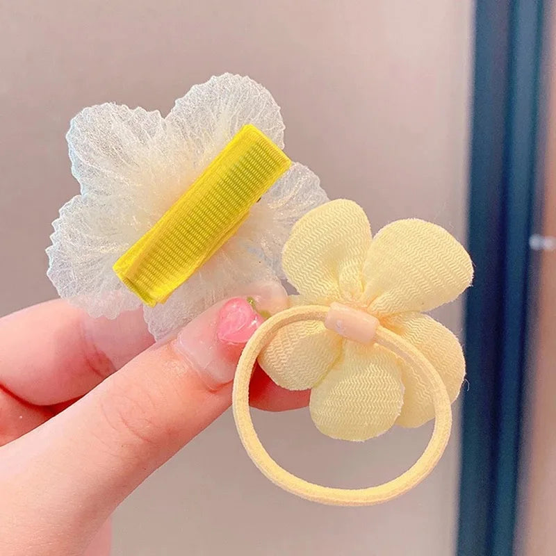 10Pcs/Set Chiffon Flower Hair Tie Girls Ponytail Elastic Hair Bands Kids Hair Accessories Children Hair Ties Baby Headwear