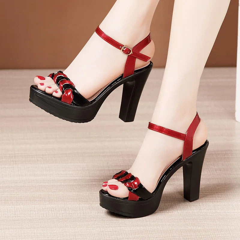 high quality leather sandals for women 8cm 10cm high heel 2025 summer 32 33 platform open toe elegant fashion shoe black white