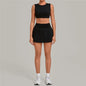2 Piece Women Quick-Dry Sports Shorts Skirt Set O-Neck Long Sleeve Top Running Fitness Workout Athletic Tracksuit Sportswear
