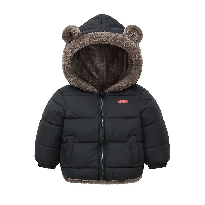 Baby Boys Girls Down Outerwear Kids Fashion Plus Velvet Coat Children Fur Hooded Casual Clothes Autumn Winter Thick Warm Jackets