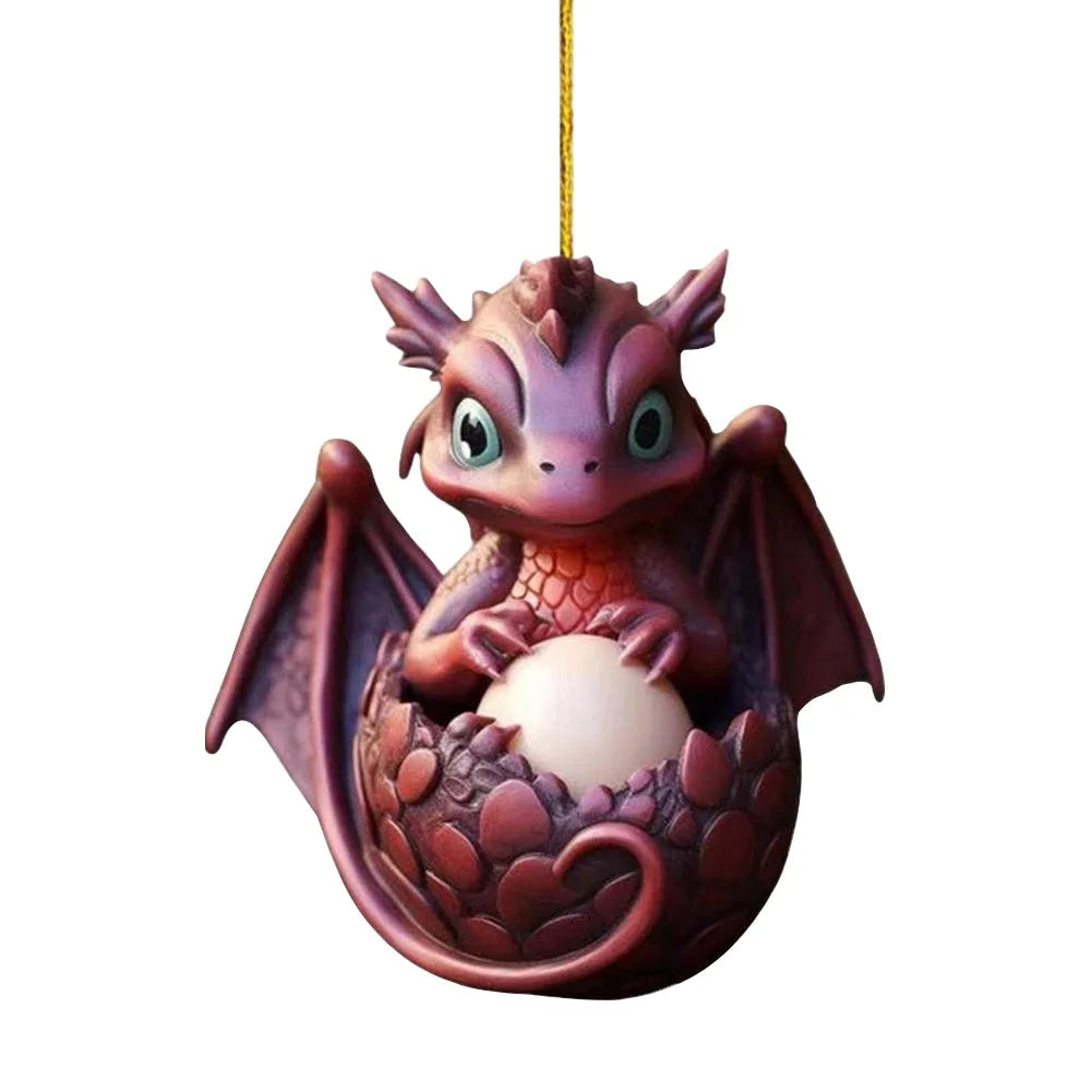 2D Acrylic Dragon Baby Egg Ornament Christmas Dragon Egg Tree Pendant Cartoon Car Keychain Hanging Decoration Xmas Cute Decor