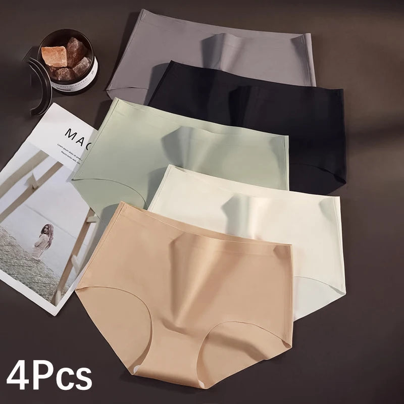 FalllSweet 4PCS Seamless Panties for Woman Ice Silk Underwear Soft Thin Briefs Women's Underpants Fashion Sexy Female Lingerie