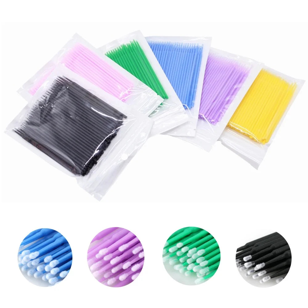 100PCS Disposable Eyelash Cleaning Brush Extension Micro Cotton Swab Eyelashes Microbrush Beauty Makeup Clean Remover Tools