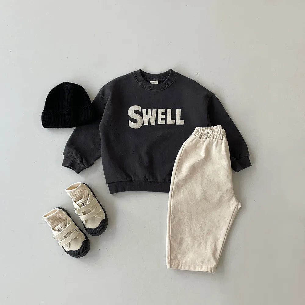 Korea Baby Boys Sweatshirt Loose Fashion Letter Sports Sweatshirts Toddler Girl Pullover Sweater Cotton Tops Boy Kids Clothes