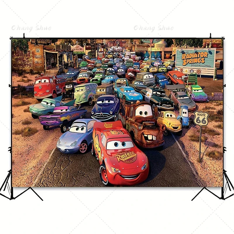 Cars Backdrop Kids Birthday Party Cake Table Decorations Photography Background Lightning McQueen Racing Party Decor Supplies