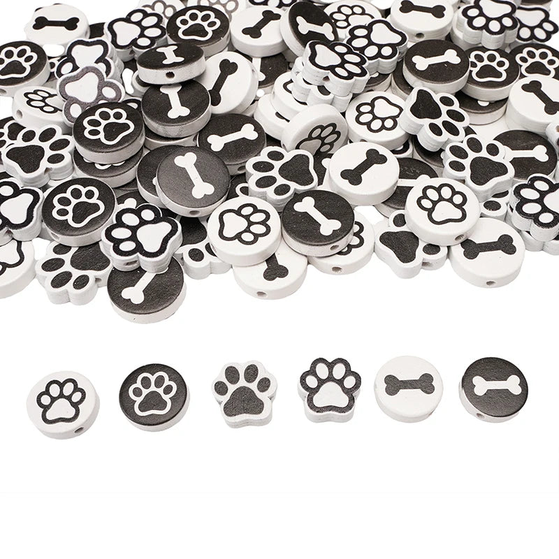 10Pcs 16/20mm Wooden Dog Paw/Christmas Pattern Round Beads Loose Spacer Beads To Make Bracelet Charms Jewelry Making Accessories