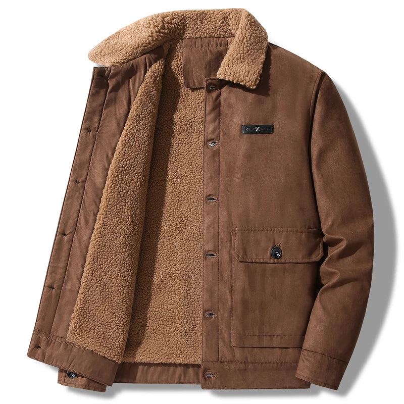 Men's Suede Jacket Autumn Retro Bomber Jacket Fashion Vintage Winter Fleece Jacket Men Parkas Outerwear Thick Warm Coat Clothing