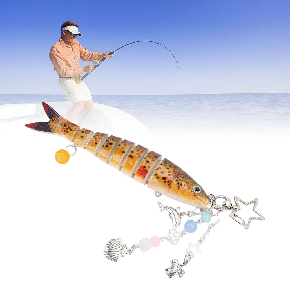 Funny ABS Fish Keychain Multi-Segmented 3.94in Fish Key Ring Lifelike Detail Creative Shape Fishing Lure Keychain For Bag