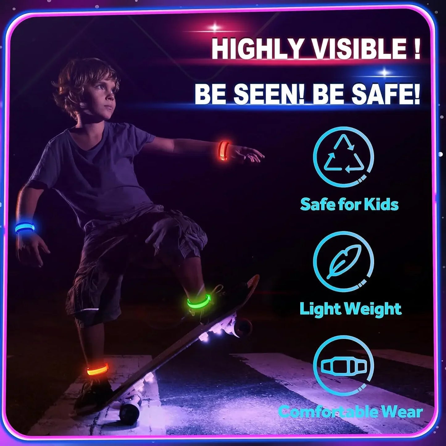 LED Light Up Bracelets Glow in The Dark Party Prop Outdoor Sports Belt Arm Leg Warning Wristband Reflective Safety Bicycle Light