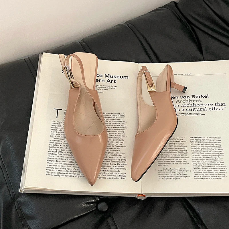 New Pointed Toe Women Sandals Fashion Buckle Singbacks Shoes Eelgant Outdoor High Heel Sandalias Shoes