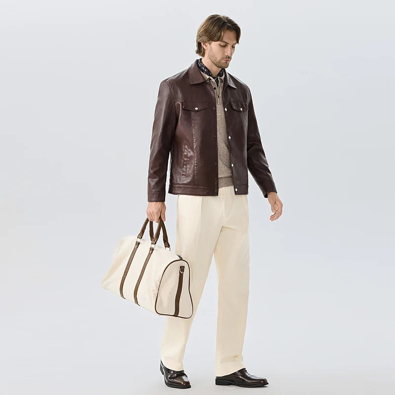 New Men's PU Leather Jacket Men's Fashionable High-end Coats Men's Luxury Style Leather Jacket Men Business Slim Casual Jacket
