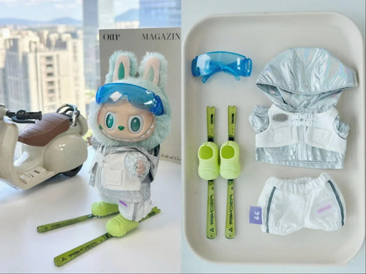 For Labubu 17cm Vintage Trench Coat Skateboard Ski Board 3.0 Doll Ski Clothing Set For Ropa Labubu Dolls Clothing Accessories