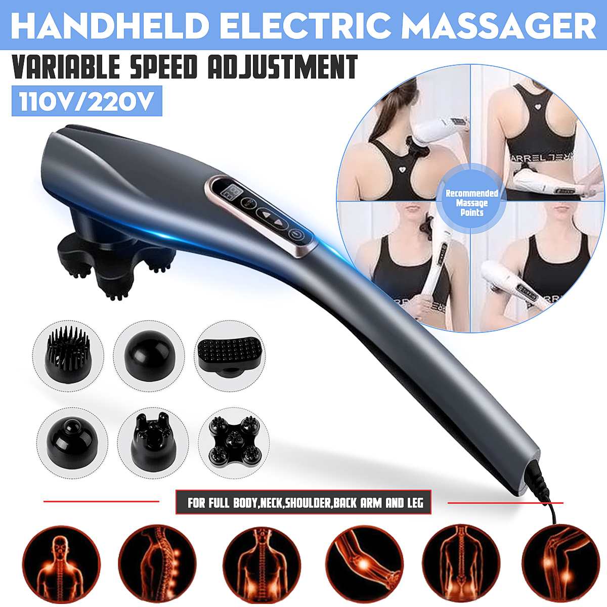 Electric Handheld Massager 6 Head Body Vibrating Massager