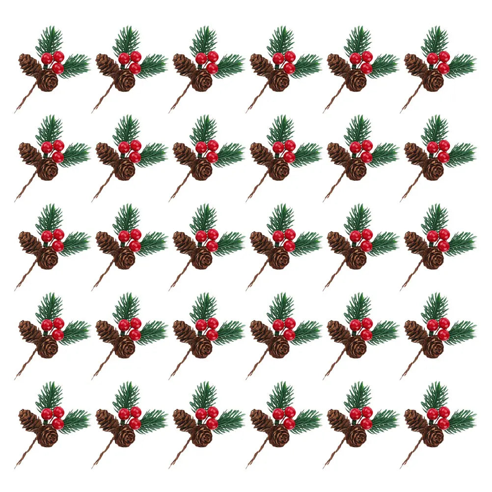90 pcs  Artificial Pine Branches With Red Berries And Pine Cones Christmas Decorations For Wreaths Trees Garlands Centerpieces