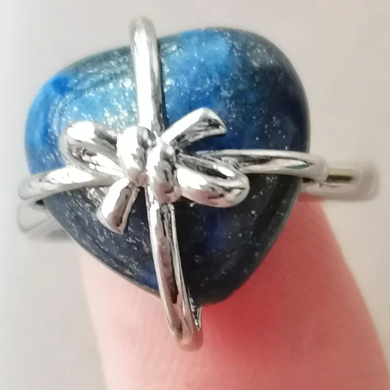 Blue Sand Heart Bead Ring PWB1093
