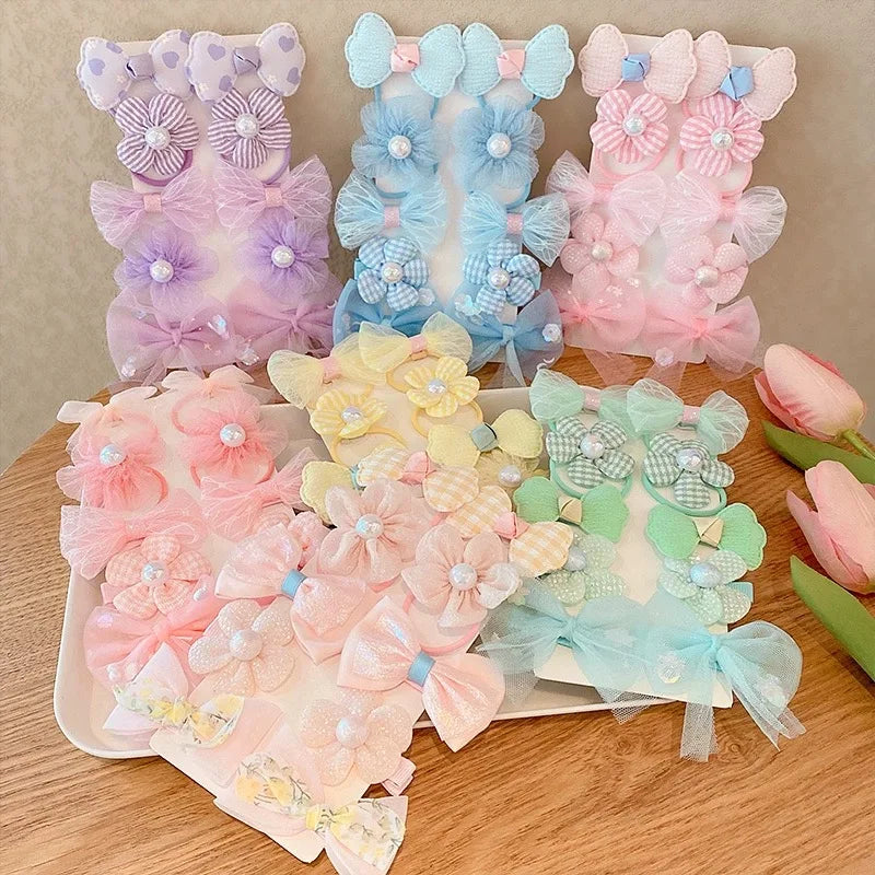 10Pcs/Set Chiffon Flower Hair Tie Girls Ponytail Elastic Hair Bands Kids Hair Accessories Children Hair Ties Baby Headwear