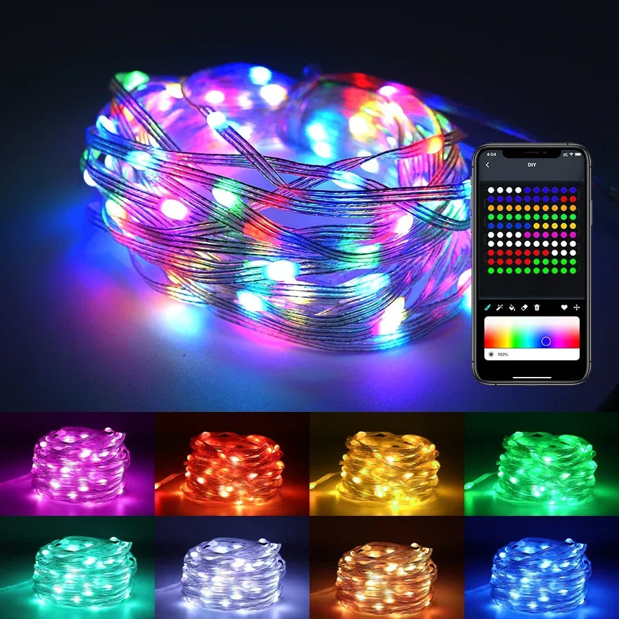 10M Fairy Led Lights Dream Color Smart Bluetooth String Light RGBIC DIY Christmas Tree Lights for Garden Party Wedding Decor