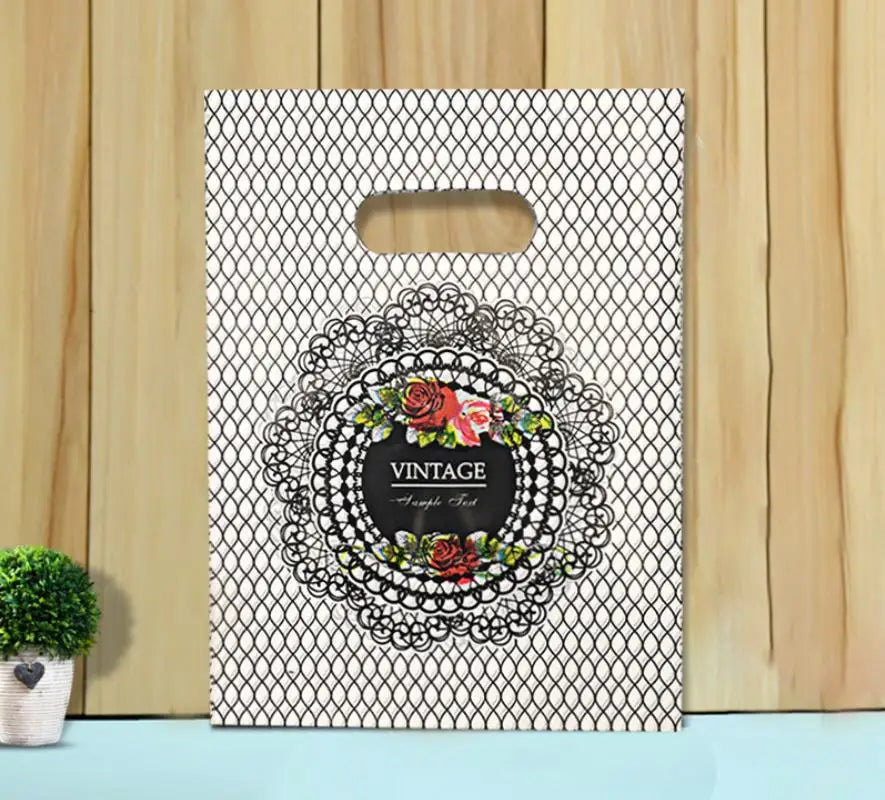 50pcs Multi Style Plastic Handle Bag 15*20cm Small Jewelry Packing Bag Party Favor Bags For Candy Cookie Gift Packaging Bag