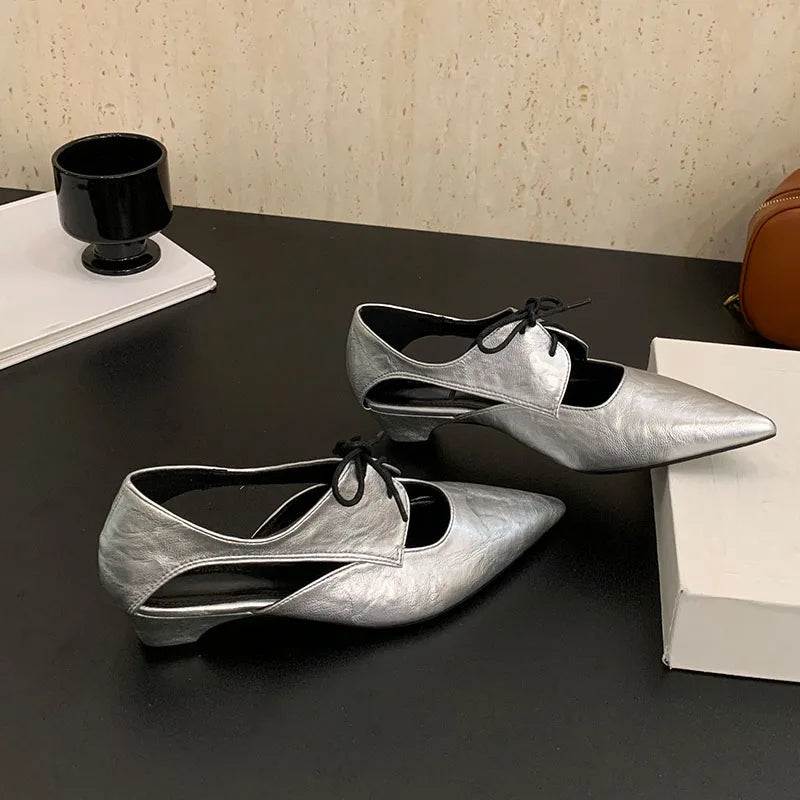 2025 New Fashion Shallow Women Low Heel Shoes Luxury Female Pointed Toe Footwear Butterfly-Knot Ladies Heeled Shoes Pumps